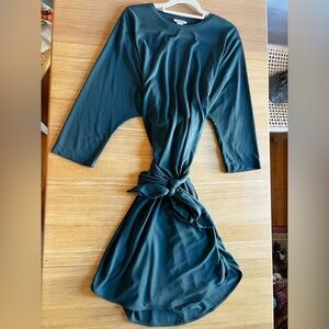 Monki Teal Green Tie Front Dress – Size L – Soft Modal Blend, Draped Midi